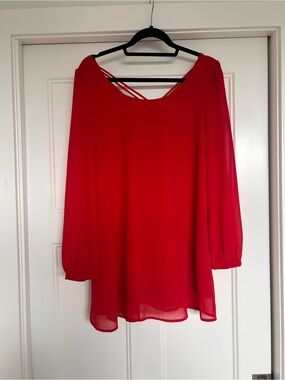 Guess Red Long-Sleeve Chiffon Tunic with Strappy Back